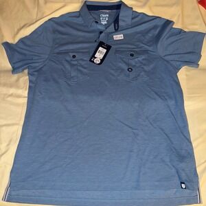 NWT Chaps Mens XL Blue Slub Knit Short Sleeve Polo Shirt Dual Chest Pockets